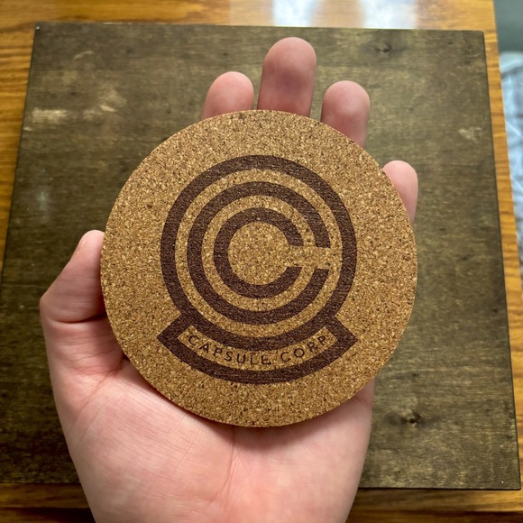 Dragon Ball Z Capsule Corp Logo Laser Engraved Cork Coaster - Picture 3 of 5